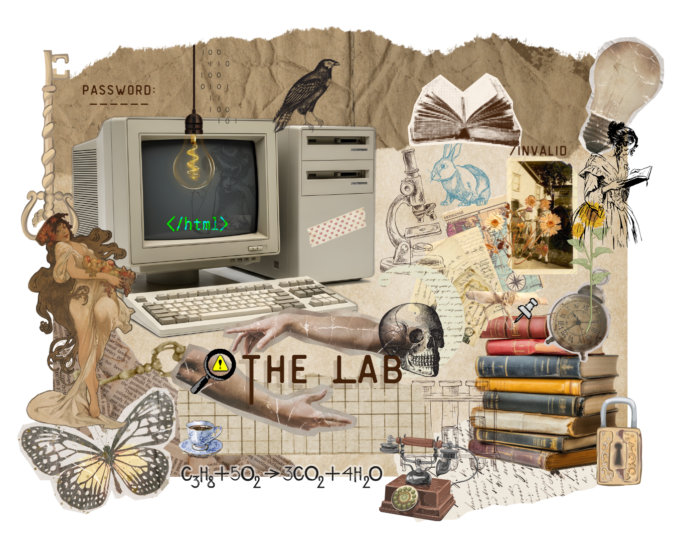 A vintage lab collage with a retro computer and 'Enter the Lab' text.